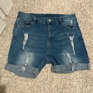 High Waisted Denim Distressed Shorts